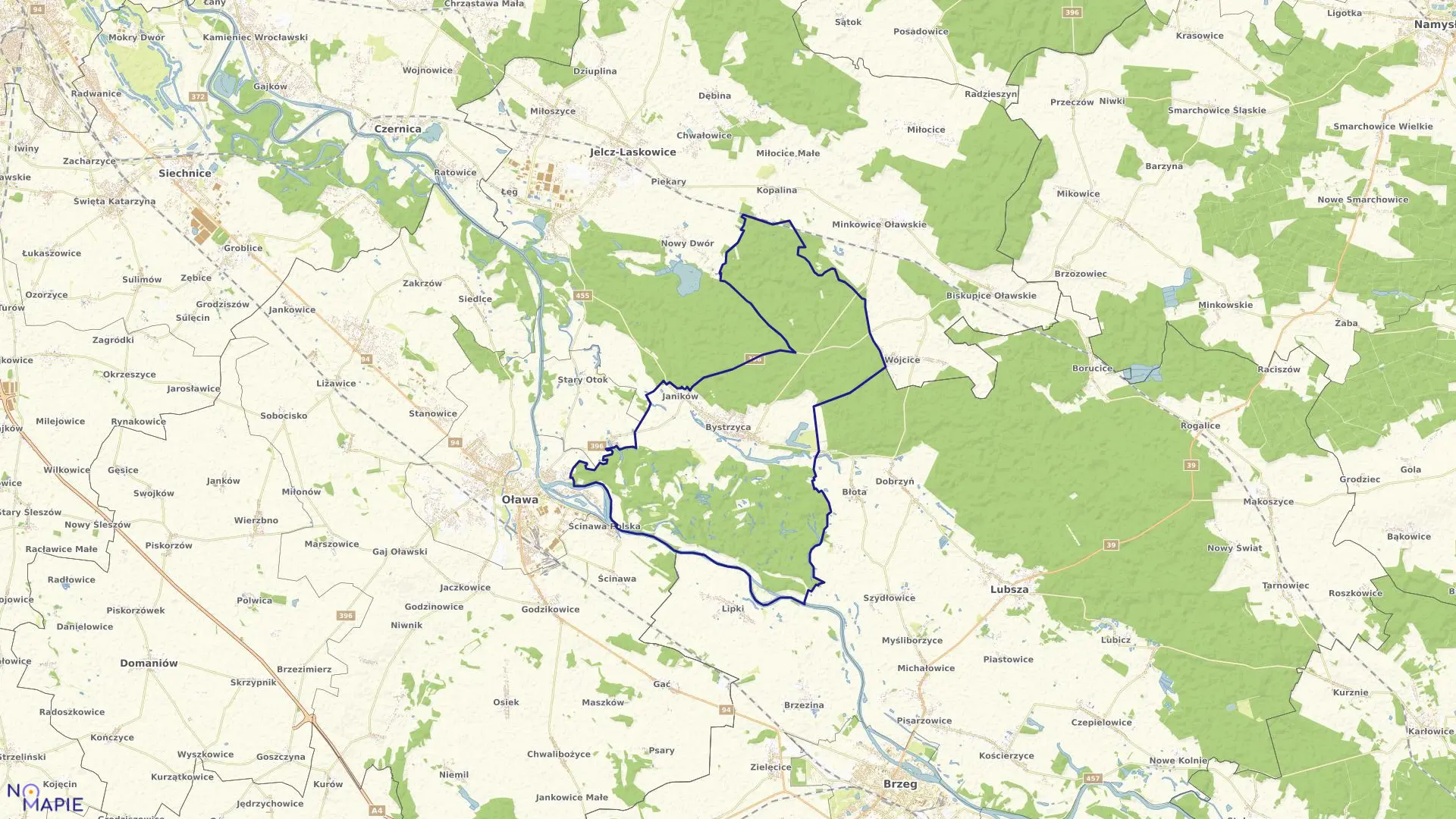 Mapa obrębu BYSTRZYCA w gminie Oława