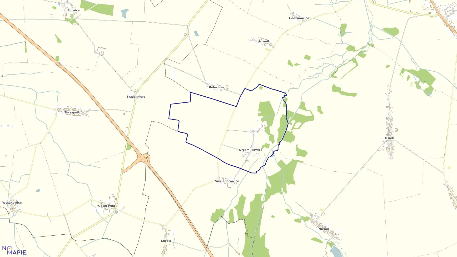 Mapa obrębu DRZEMLIKOWICE w gminie Oława