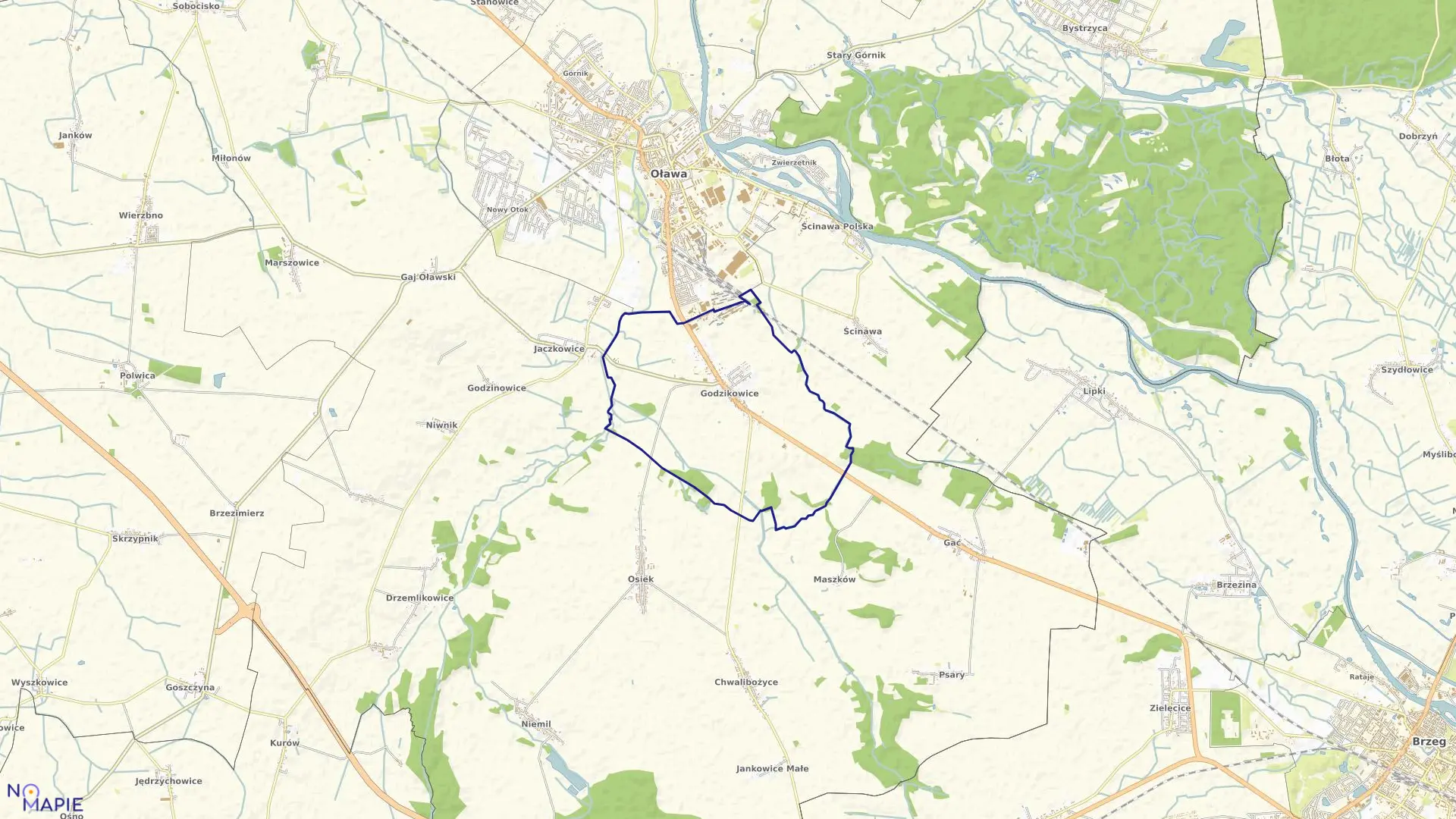 Mapa obrębu GODZIKOWICE w gminie Oława